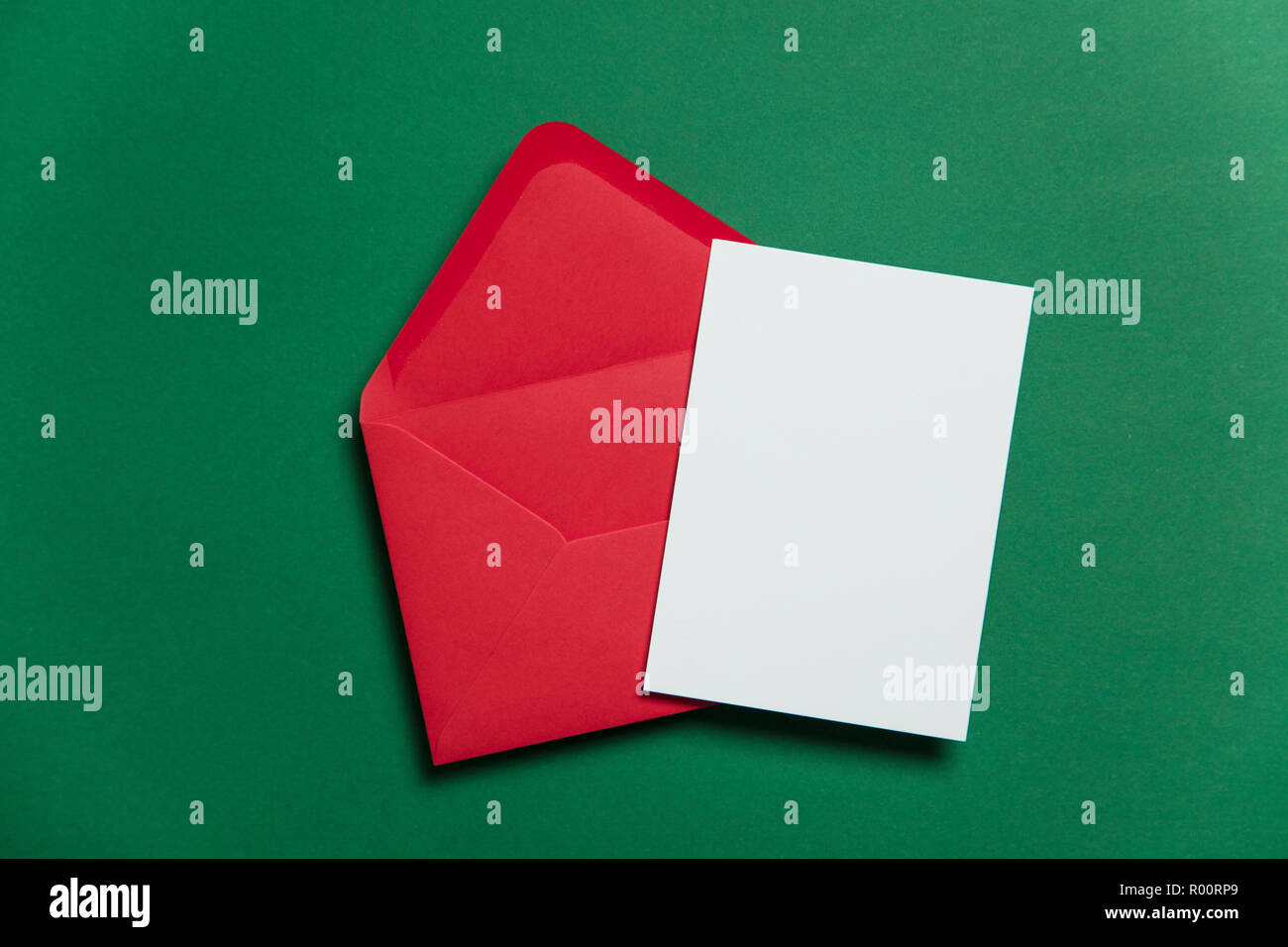 Blank white card with red paper envelope Christmas card template mock ...