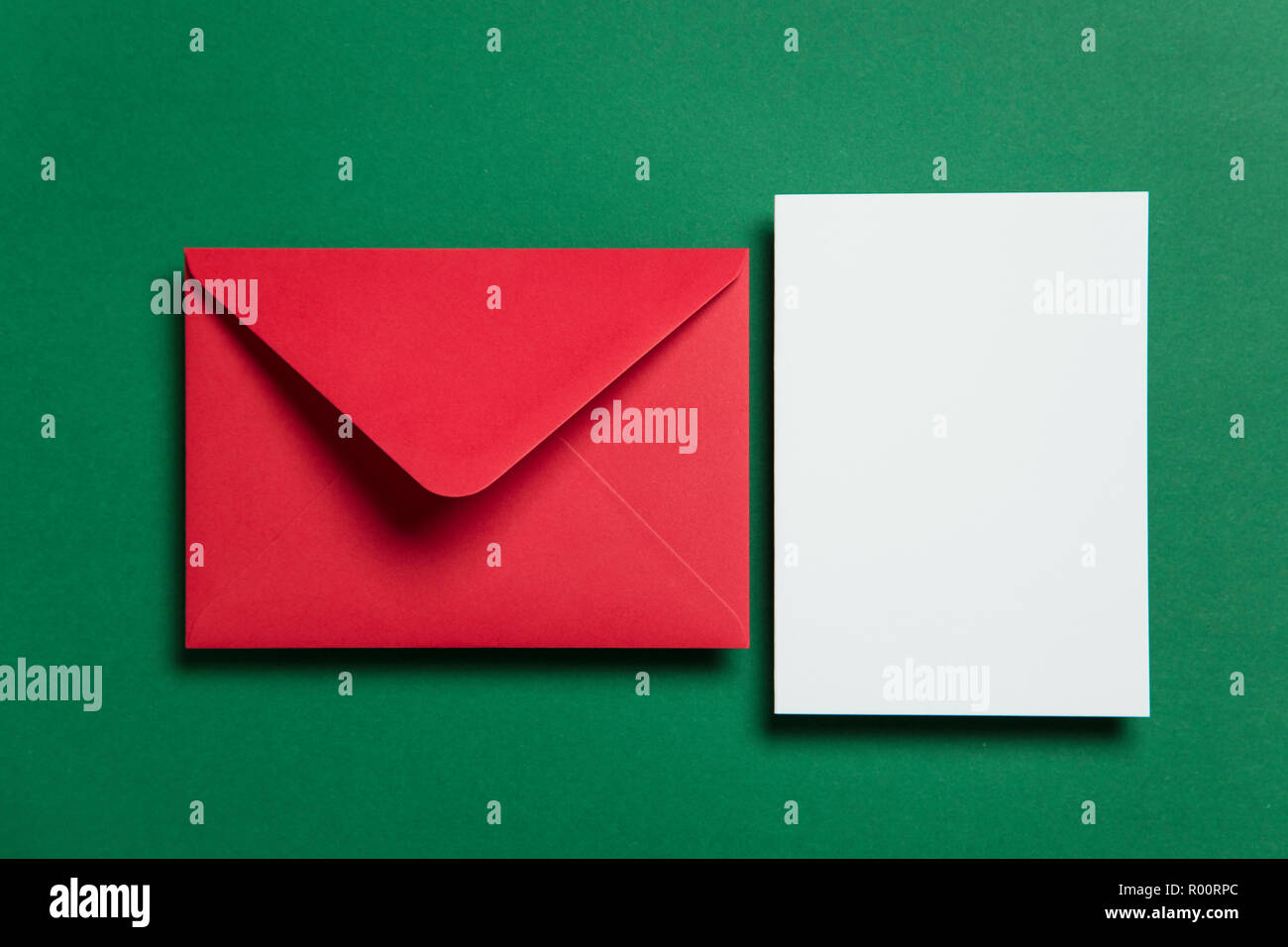 Blank white card with red paper envelope Christmas card template mock ...