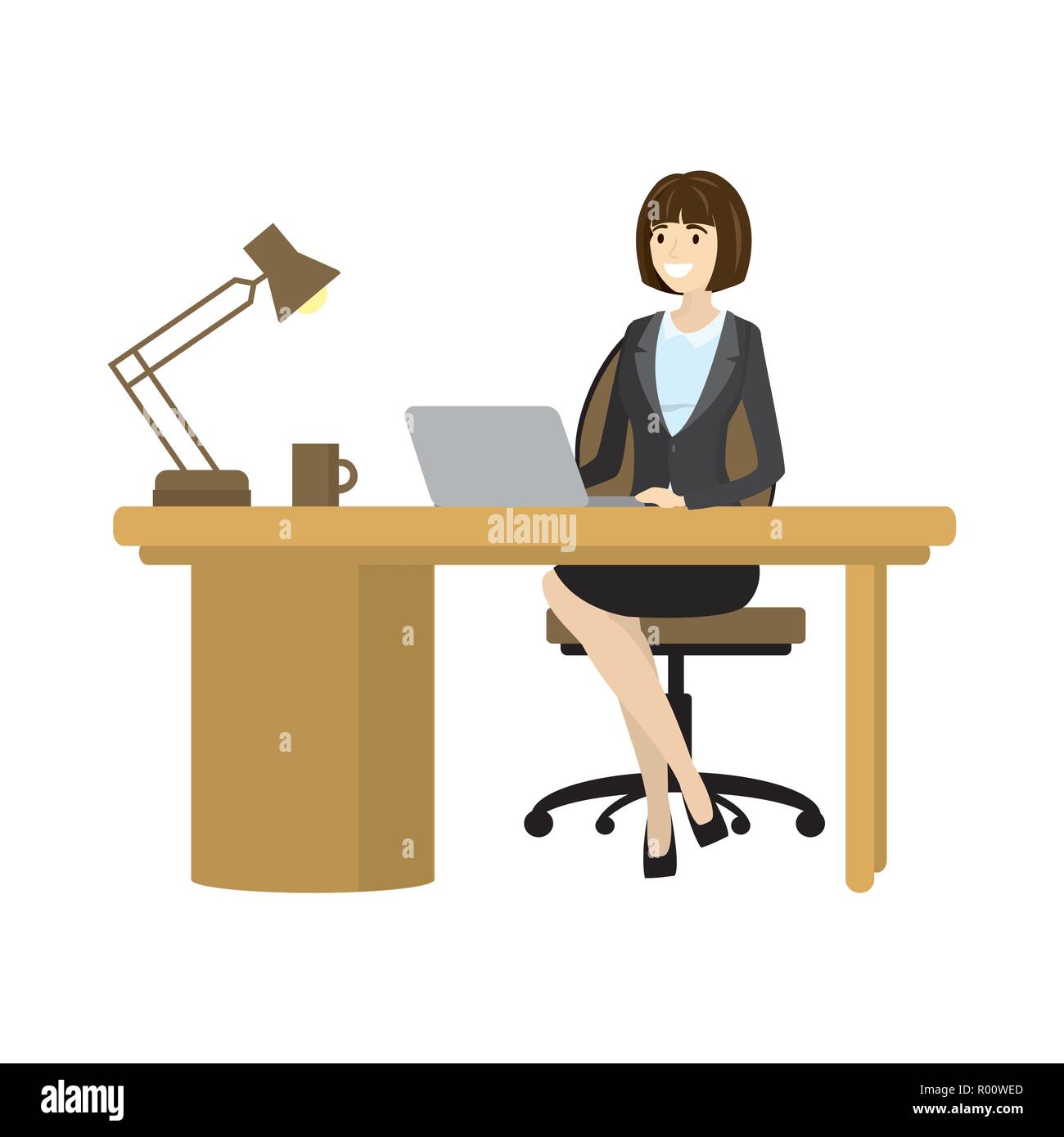 Workplace. Business woman Working at the on white vector illustration Stock Vector Image & Art - Alamy Workplace. Business woman Working at the on white vector illustration Stock Vector Image & Art - Alamy