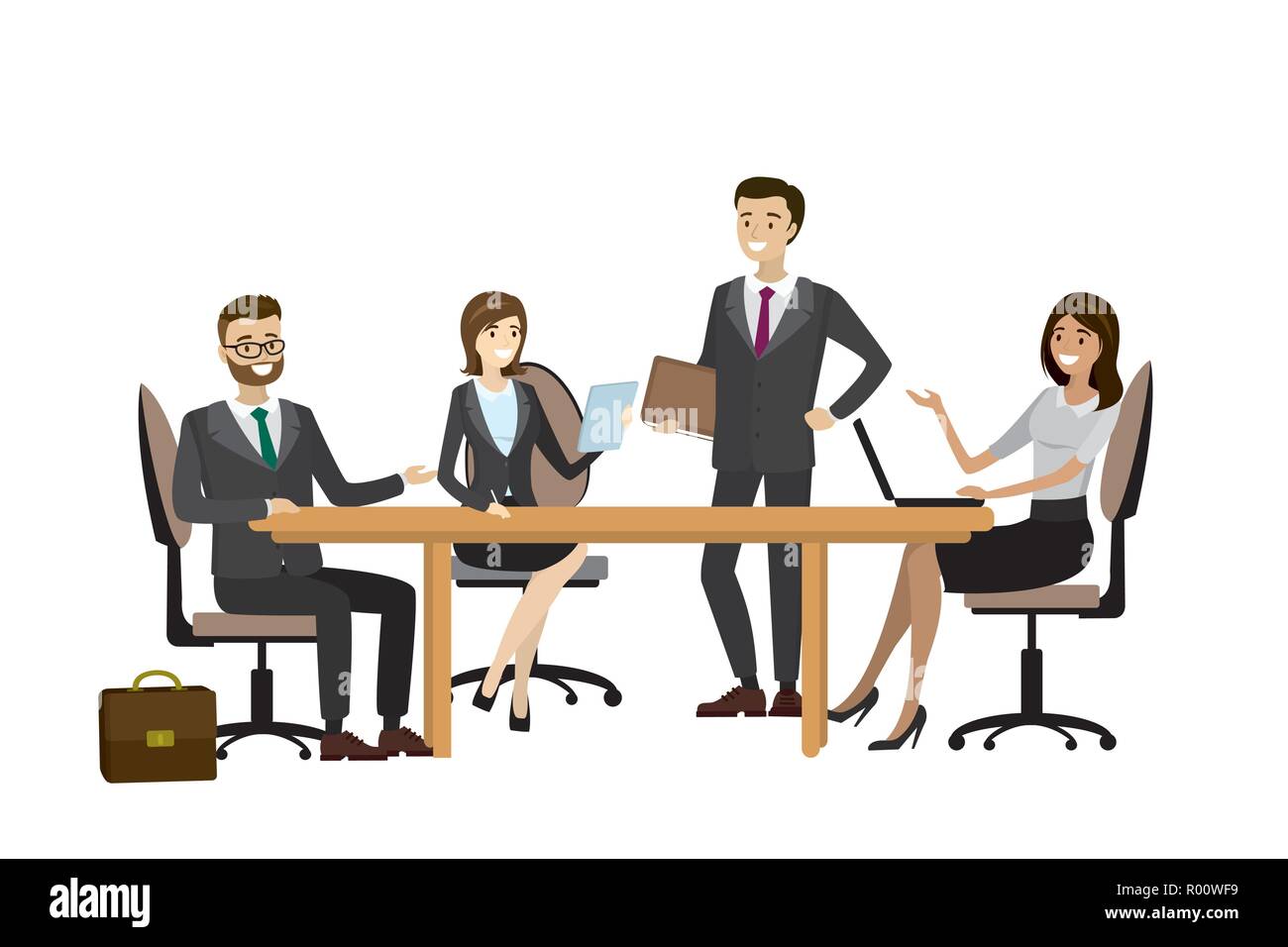 Group of working people, businessmen and businesswomen isolated on white background, business team brainstorming together,people characters.Cartoon ve Stock Vector