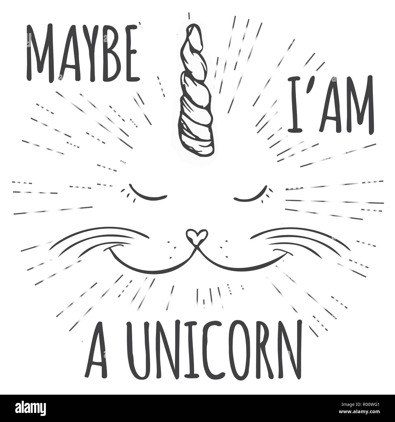 unicorn cat,Funny Hand drawn design for t-shirt or greeting card,vector illustration. Stock Vector