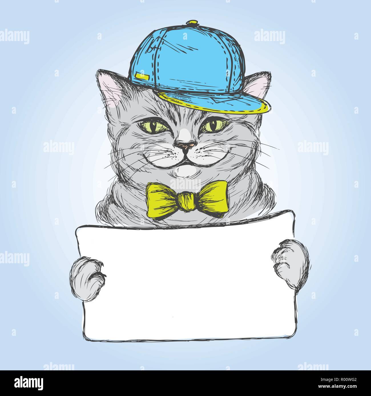 Cute cat dressed in a hat, tie and glasses, Hand drawn T-shirt design or  greeting card,vector illustration Stock Vector Image & Art - Alamy