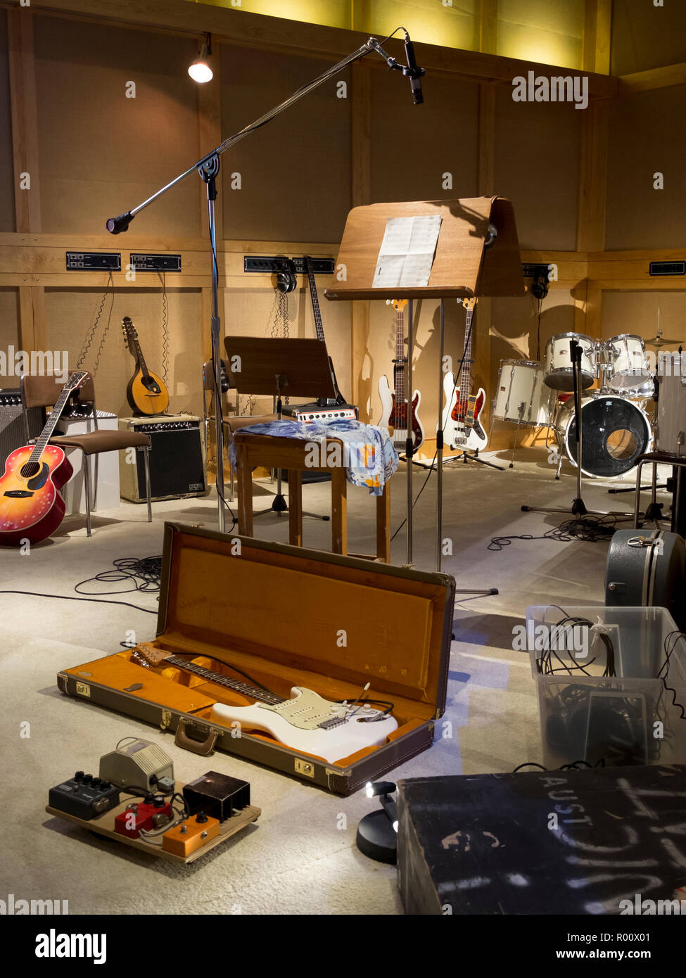 A recreation of the band's music recording studio, with various musical  instruments. At the Abba Museum in Stockholm, Sweden Stock Photo - Alamy