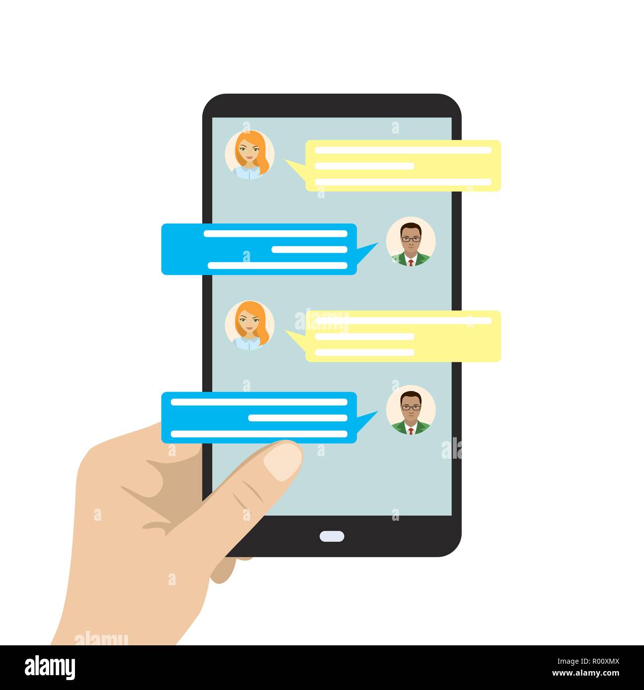 Chatting on phone, online conversation with texting message. Messaging