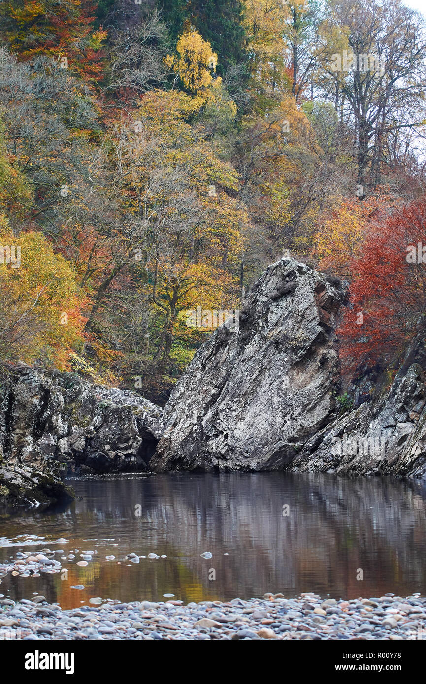 Soldier's Leap at the Pass of Killiecrankie in autumn, Pertshire, Scotland Stock Photo