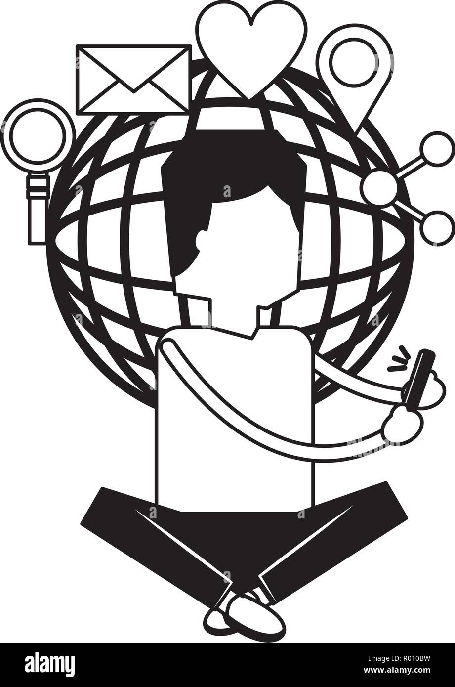 Man using laptop share Stock Vector