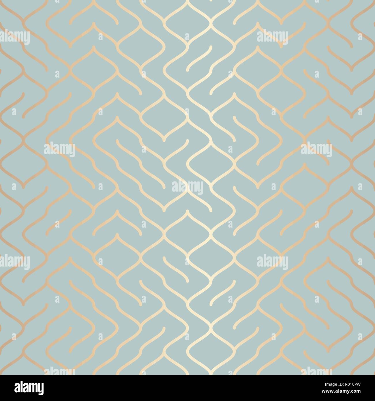 Seamless vector geometric golden element pattern. Abstract background copper line texture on blue green. Simple minimalistic graphic print Stock Vector