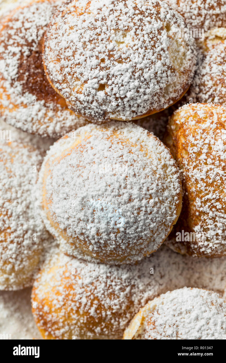 Homemade Dutch Poffertjes Pancakes with Powdered Sugar Stock Photo