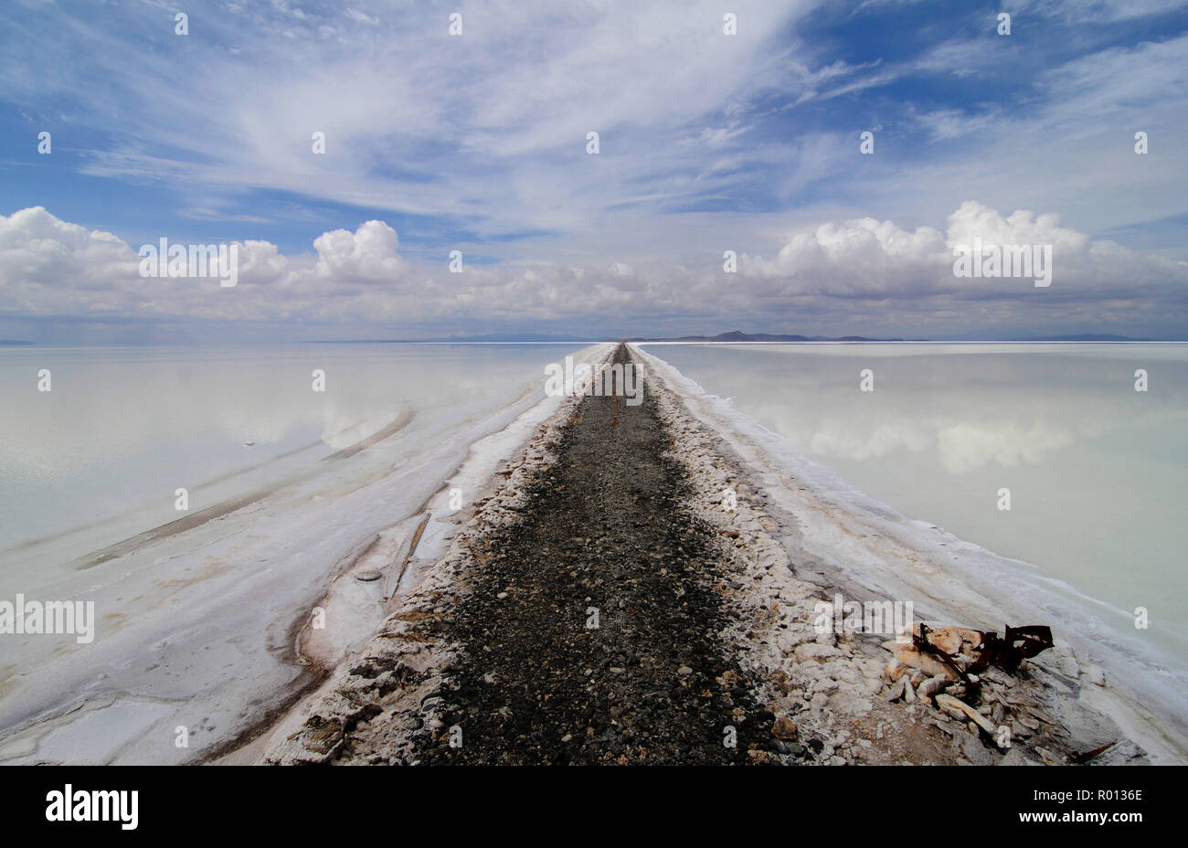 February 24, 2010 - Salar de Uyuni, Bolivia: A track between the lithium  plant in Rio Grande and the Salar de Uyuni, the salt fields holding half  the world's reserves of lithium.