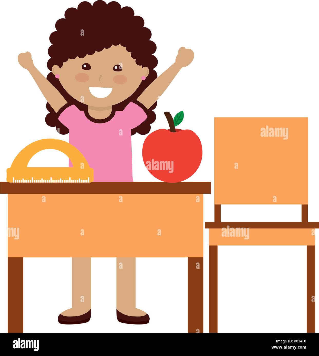 school girl apple protractor with desk chair vector illustration Stock