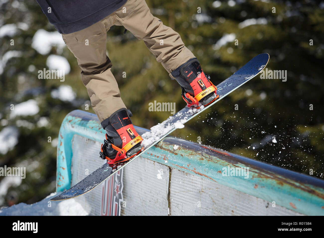 Snowboarder grinding rail hires stock photography and images Alamy