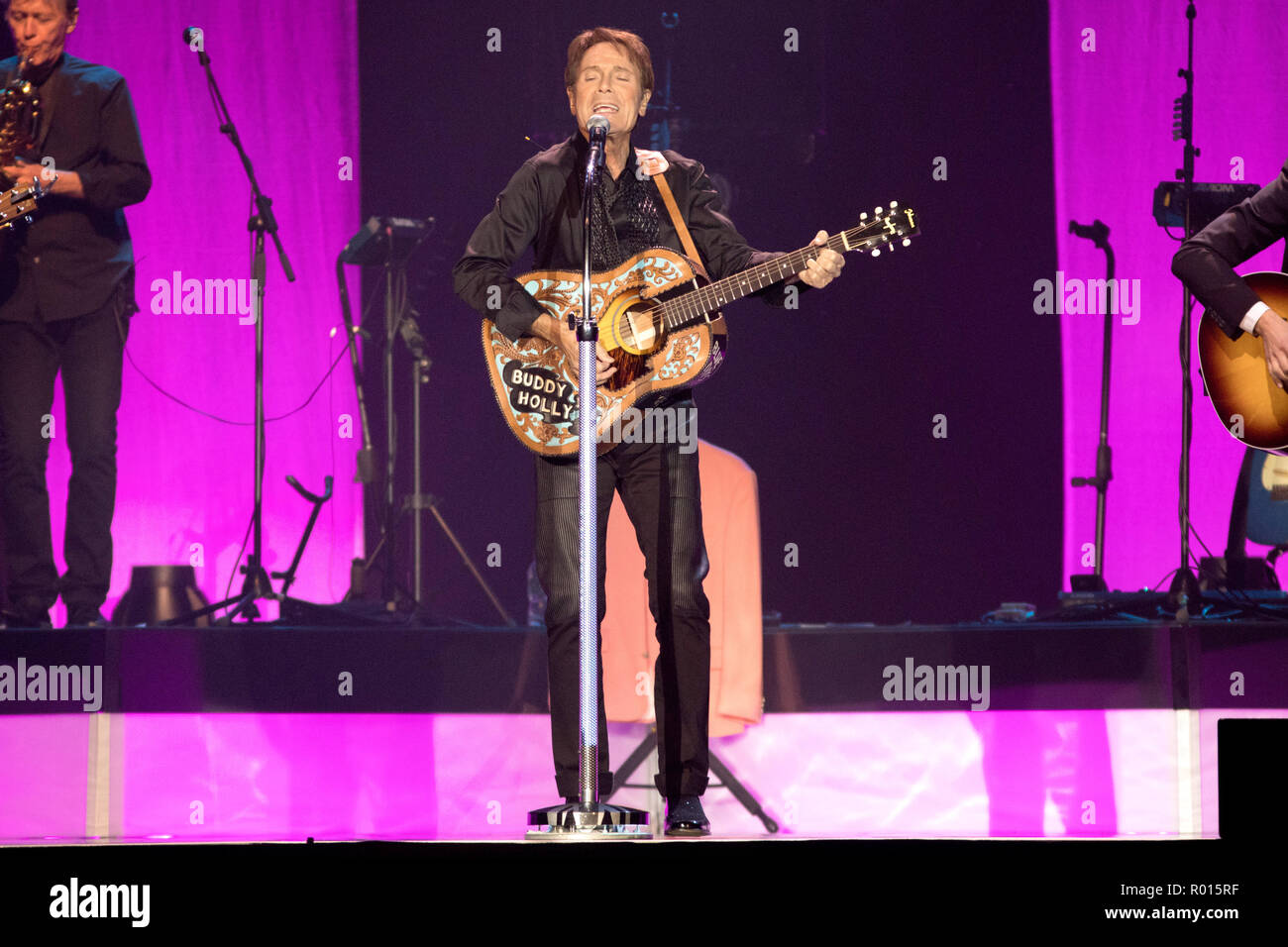 Sir Cliff Richard performs live on stage at the SSE Arena in Belfast, Northern Ireland, as part of his '58-18=60' tour.  Featuring: Cliff Richard Where: Belfast, Northern Ireland, United Kingdom When: 30 Sep 2018 Credit: WENN.com Stock Photo