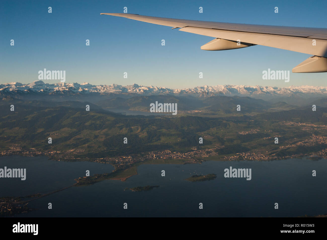 Switzerland, Flight from Singapore to Zurich Stock Photo