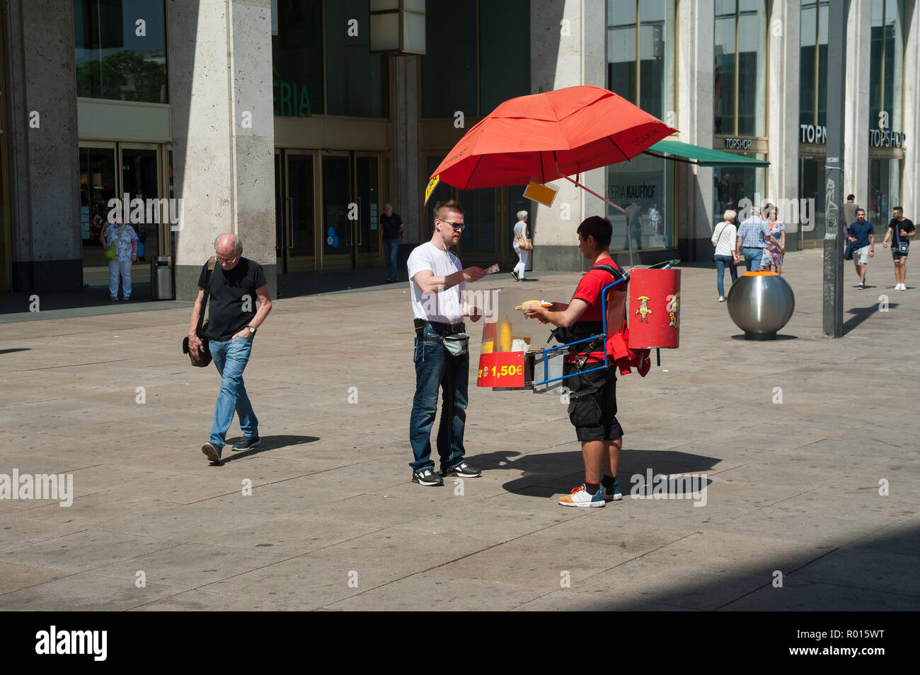 Berlin, Germany, Wuerstchen seller on Alexanderplatz Stock Photo