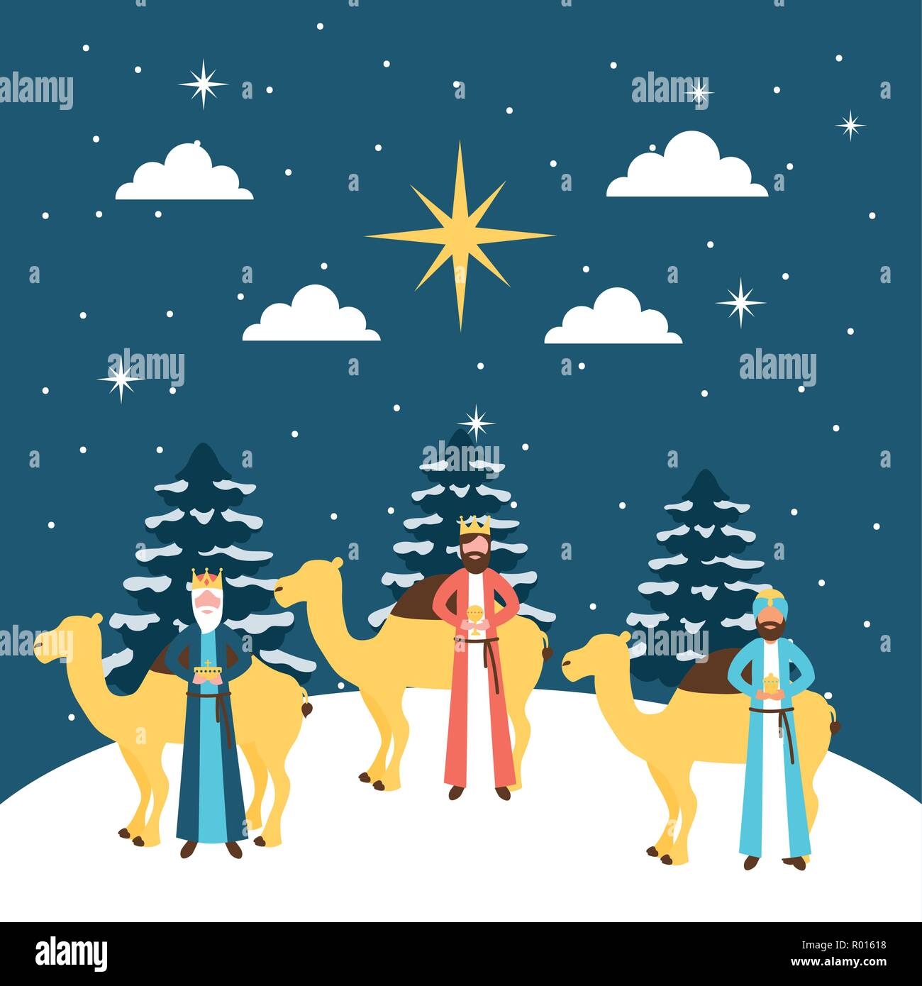 manger epiphany wise men alps camels vector illustration Stock Vector ...