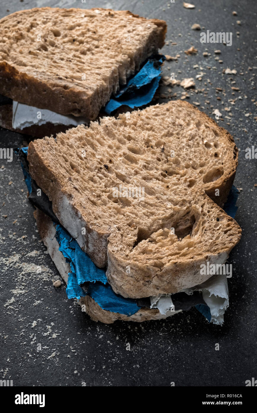 A wholemeal bread sandwich containing plastic waste Stock Photo Alamy