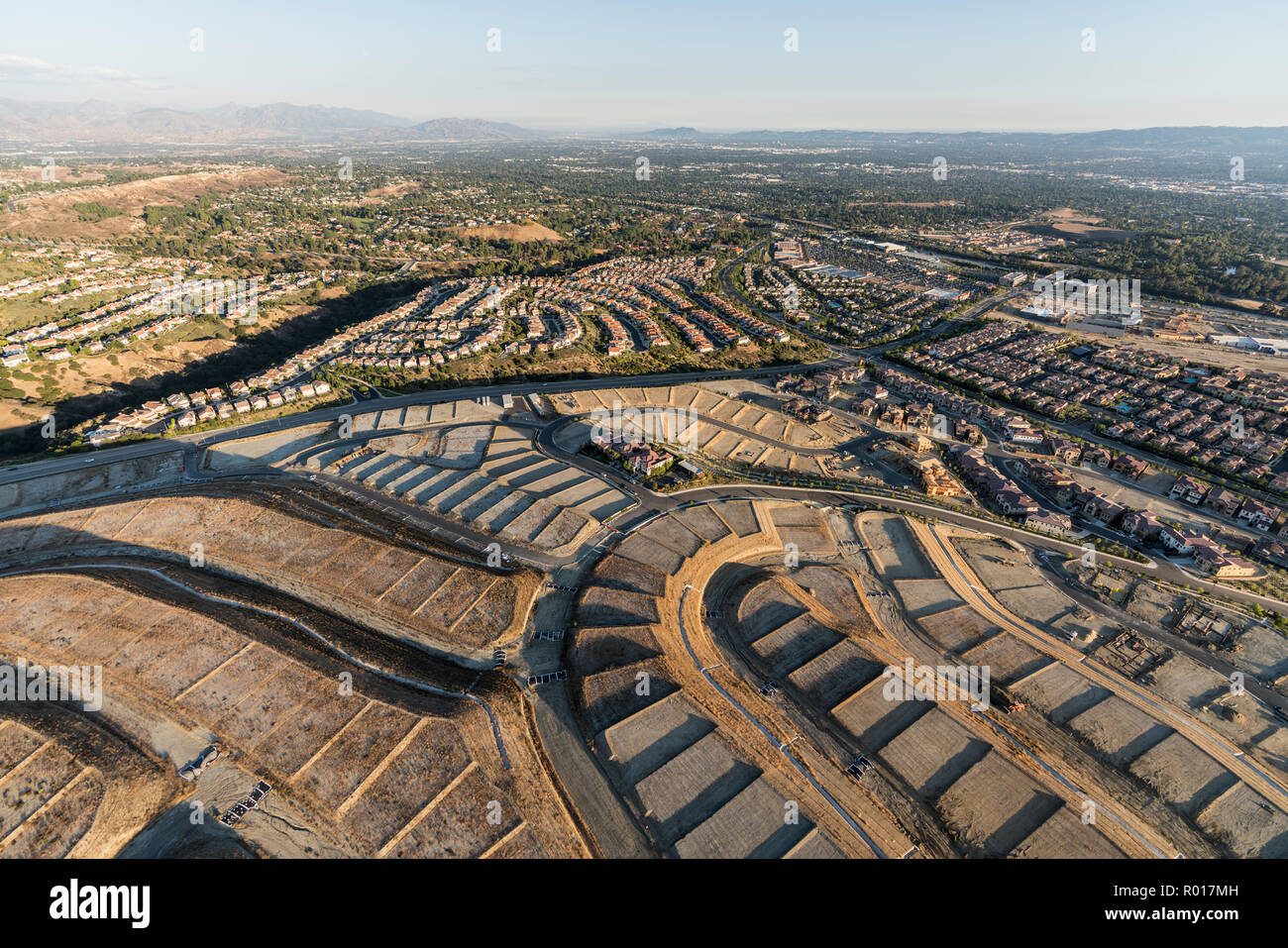Aerial view of new neighborhood construction in the growing Porter