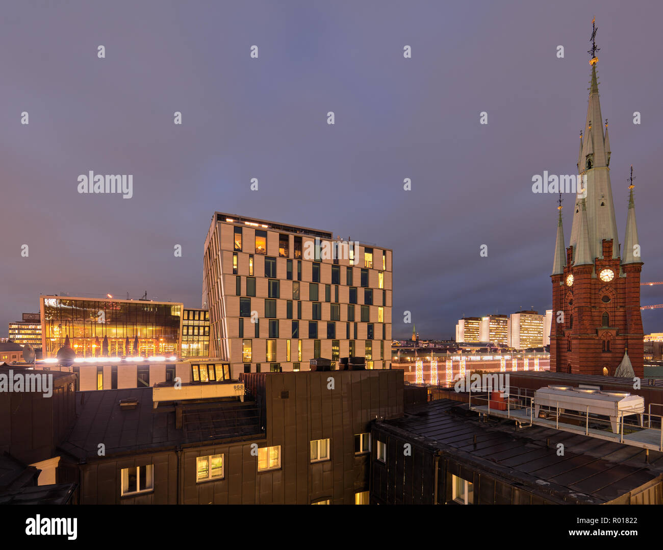 Clouody twilight view over central Stockholm, Sweden Stock Photo