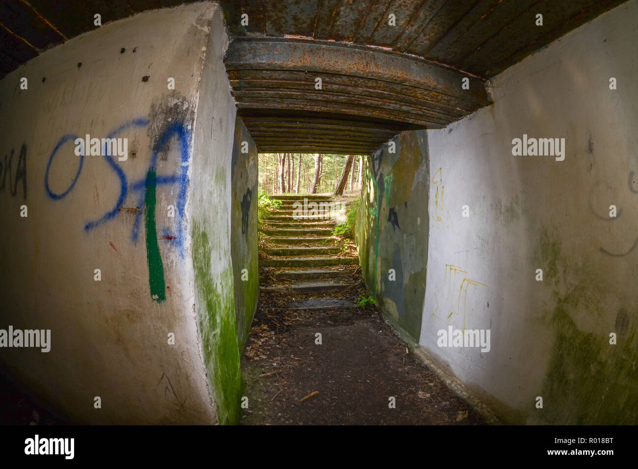Abandoned and devastated interior of Cold War coastal defence fortification in Hel, Poland. Stock Photo