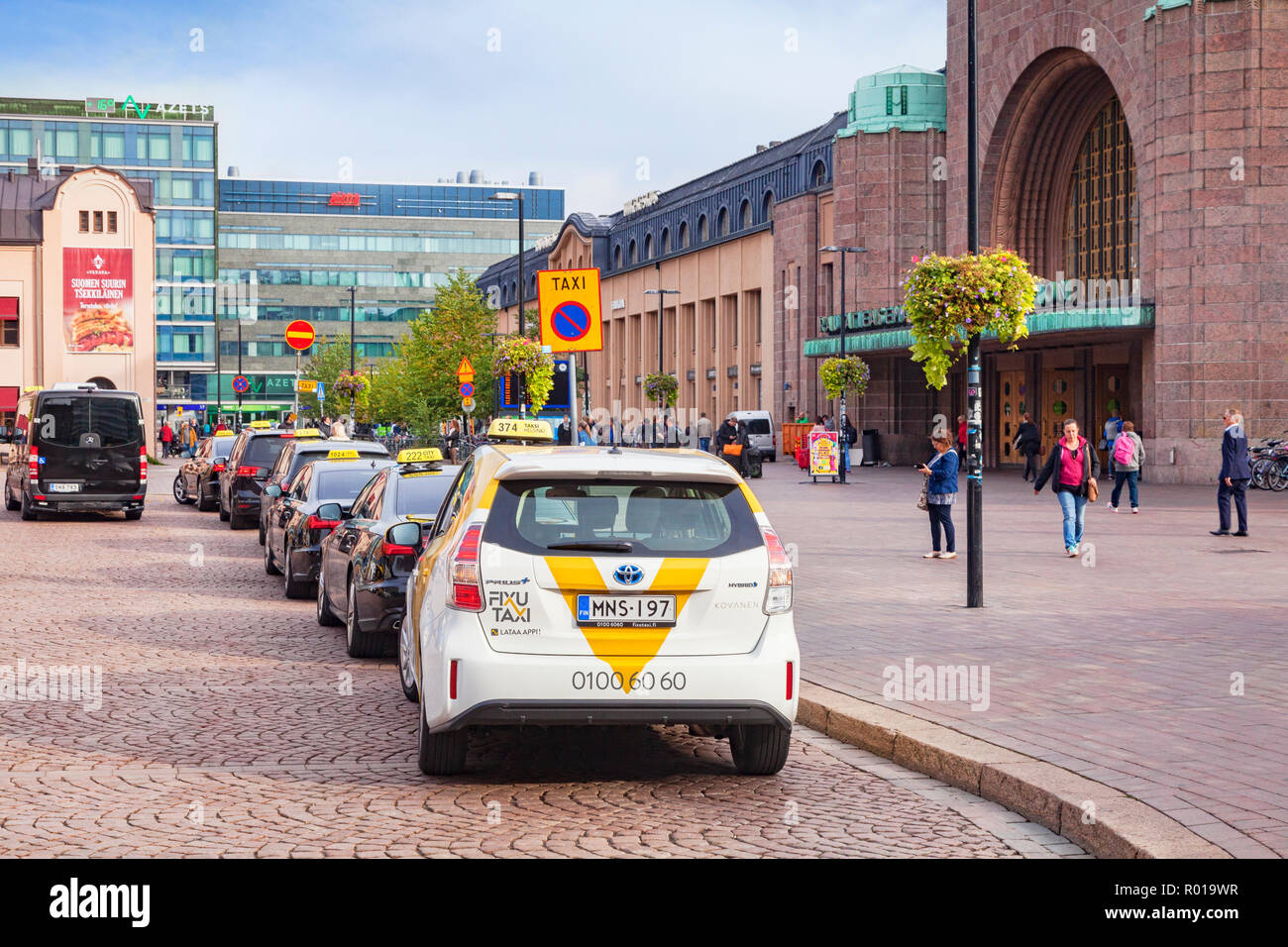 20 September 2018 Helsinki, Finland Taxi cabs lined up at the