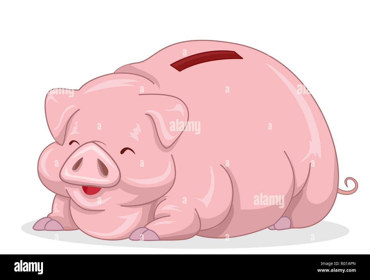 Illustration of a Very Fat and Full Pink and Smiling Piggy Bank Stock ...