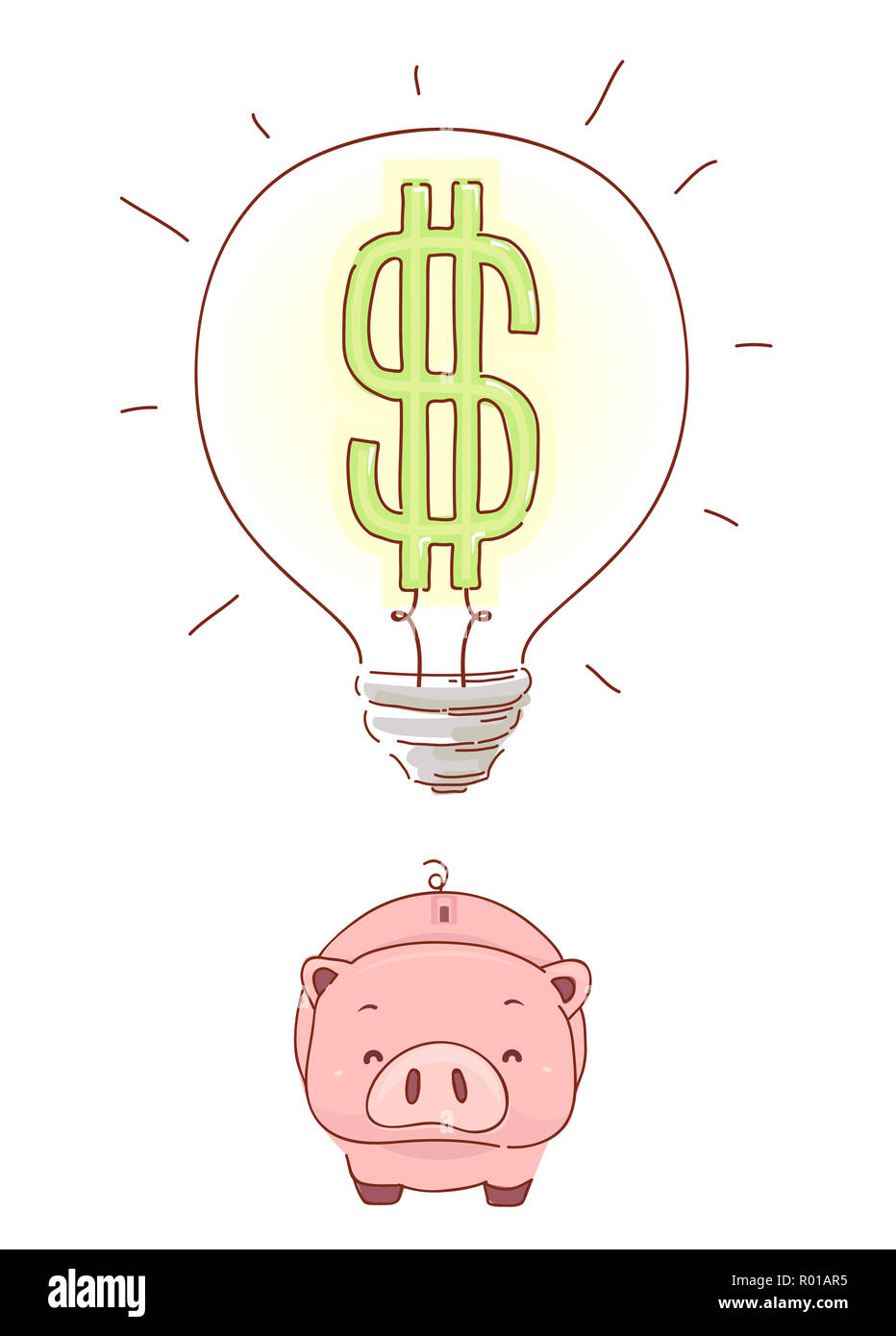 Illustration of a Piggy Bank and a Light Bulb with Dollar Sign for ...