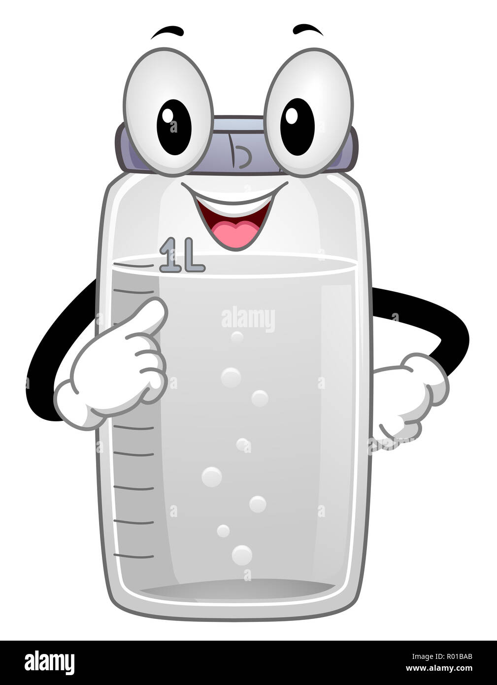 Illustration of a One Liter Bottle Mascot Full of Liquid Inside Stock Photo