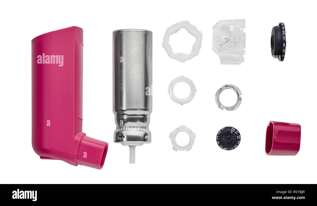 Asthma inhaler with counter in pieces Stock Photo Alamy