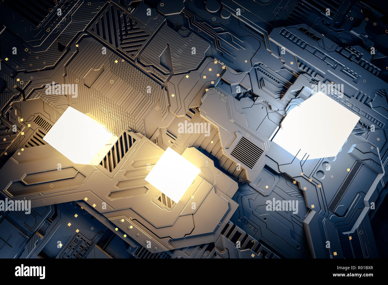 3d rendering, Circuit board and glow chip Stock Photo
