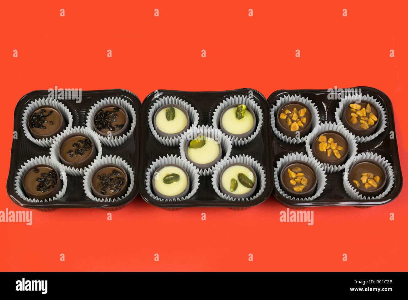 Exclusive expensive sweets with different fillings of chocolate cashew