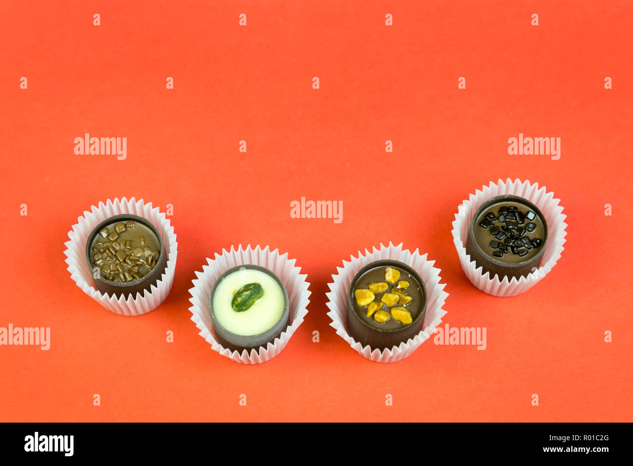 Exclusive expensive sweets with different fillings of chocolate cashew