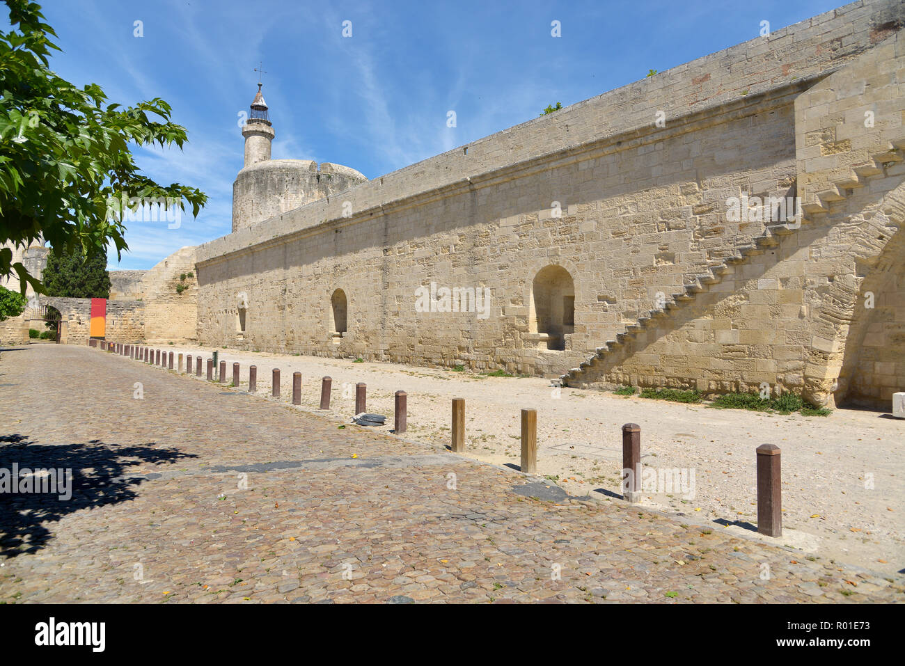 Fortification and tower of Constance of Aigues Mortes, French city walls in the Gard department in the Occitanie region of southern France Stock Photo