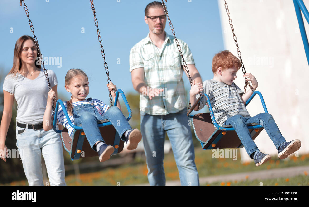 happy modern family spends their free time together Stock Photo