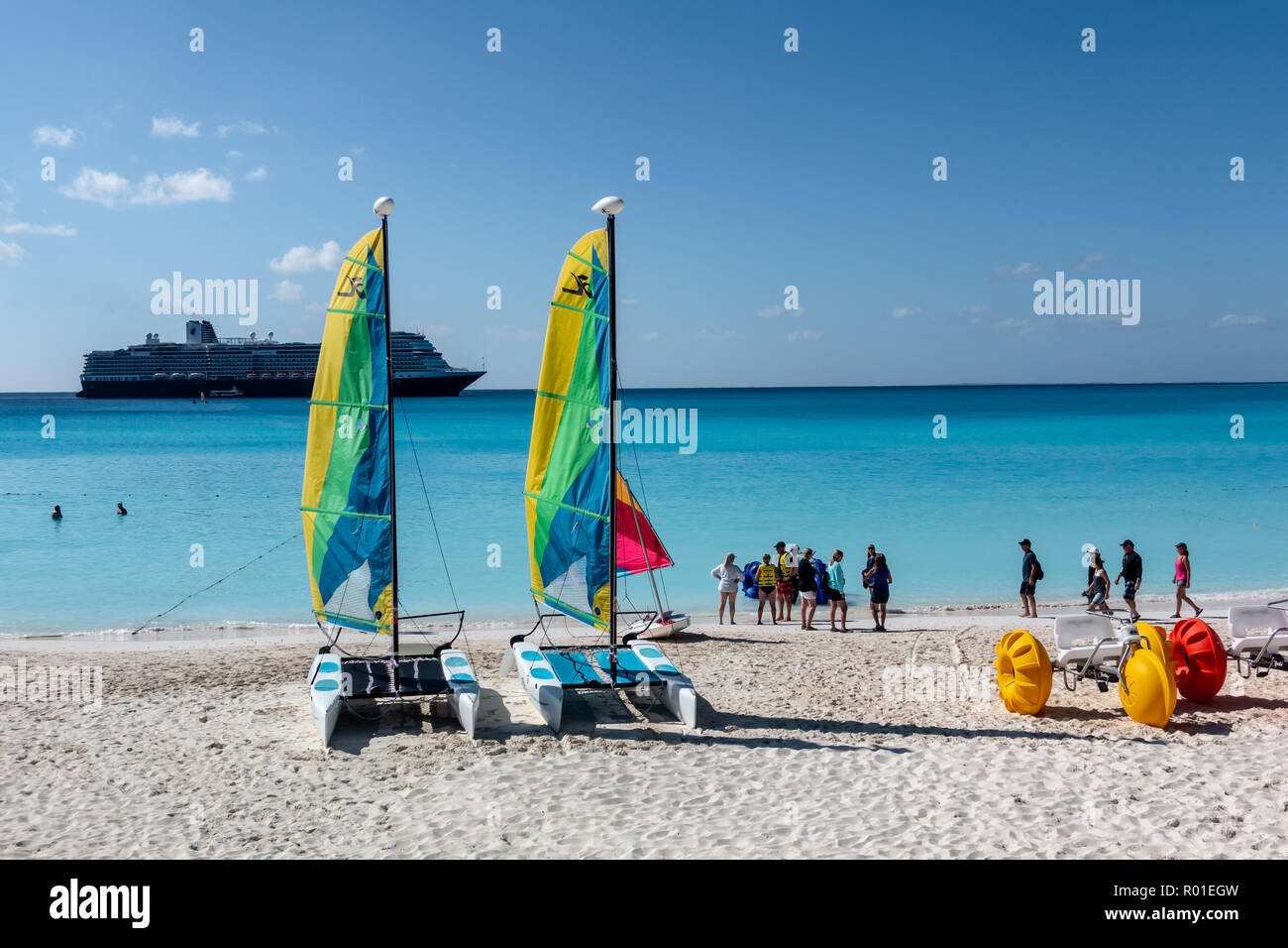 Holland America's Koningsdam visits private island in the Caribbean Stock Photo