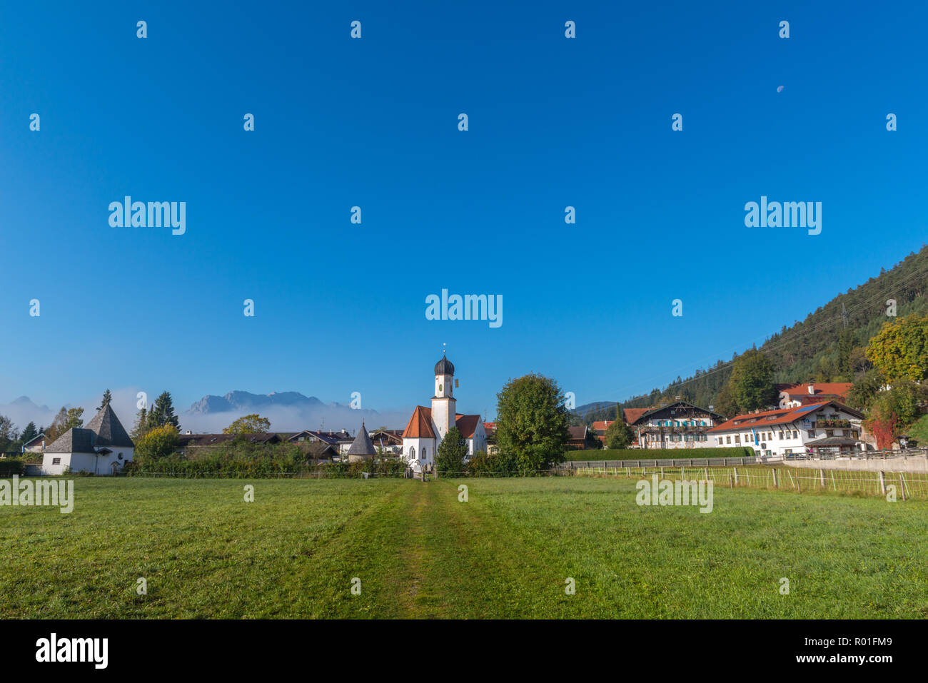Small Bavarian town of  Wallgau, Upper Bavaria, Bavaria, Germany, Europe Stock Photo