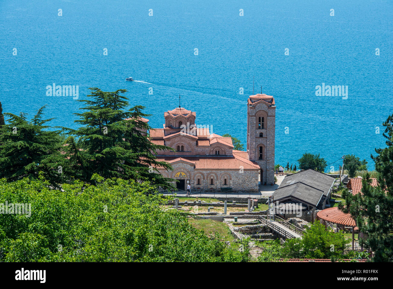 MACEDONIA, OHRID-LAKE, 06-08-2017. The Church Clement and Panteleimon at the shore of Ohrid Lake is a UNESCO world heritage site Stock Photo