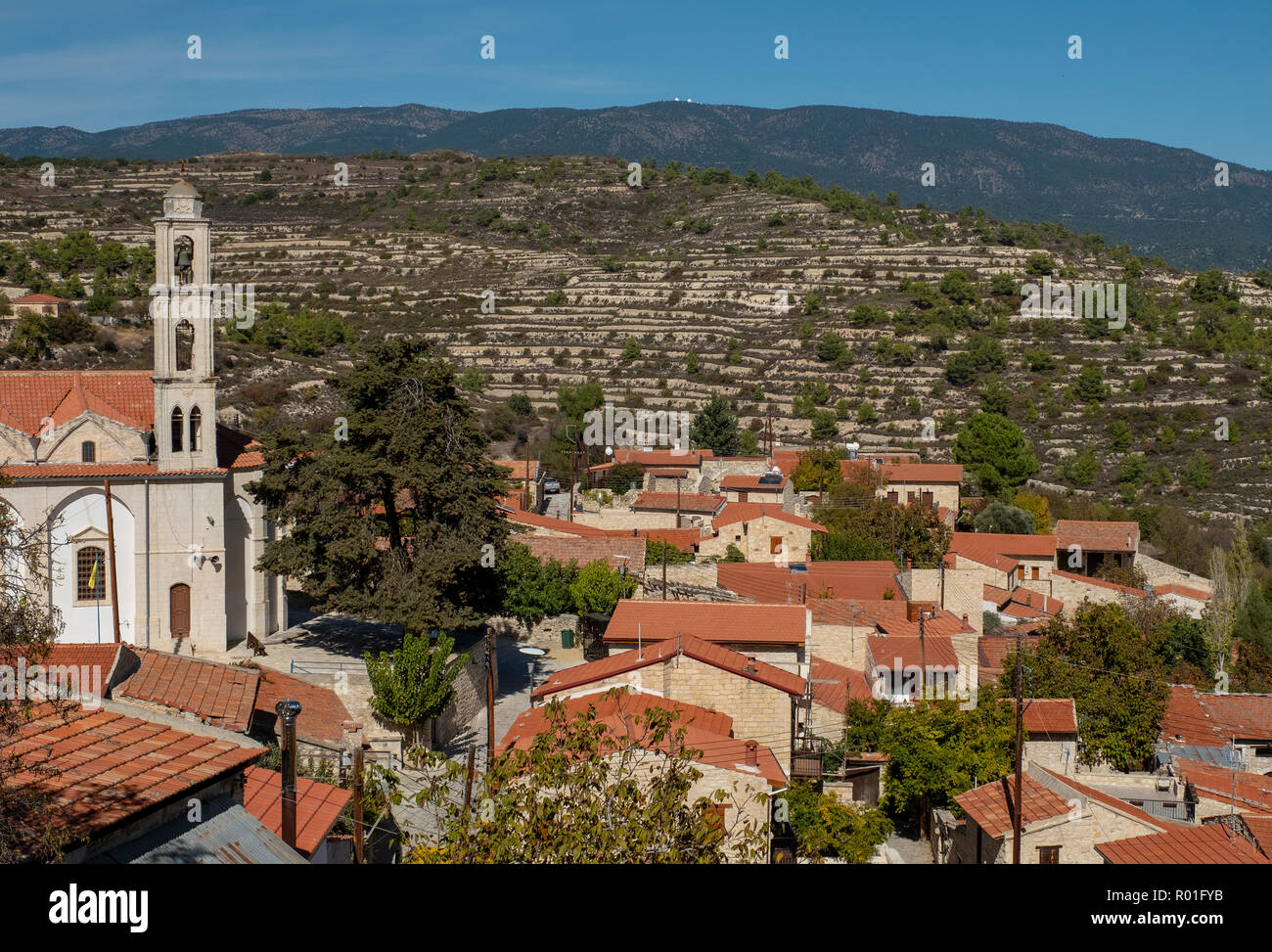 Picturesque village of Lofou situated in the Troodos mountains, Cyprus Stock Photo