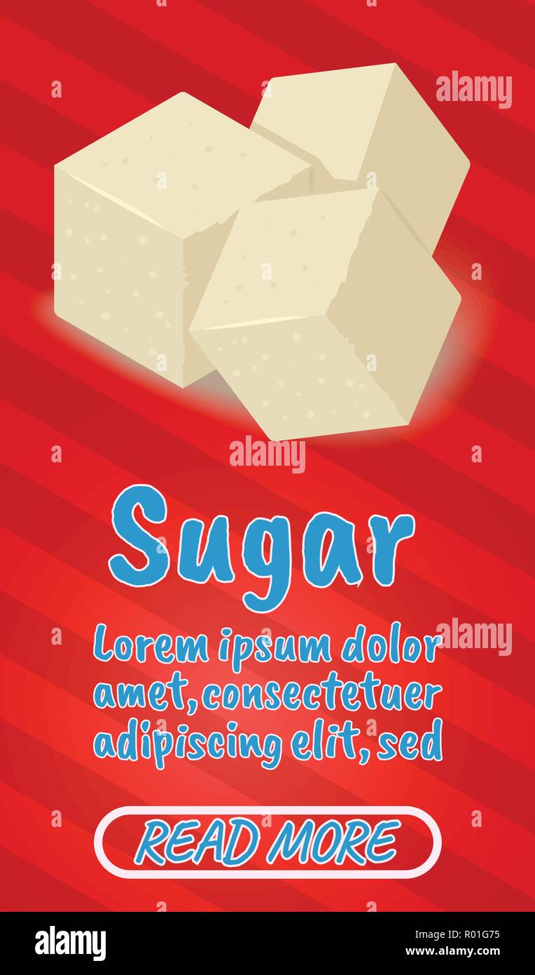 Sugar concept banner, comics isometric style Stock Vector