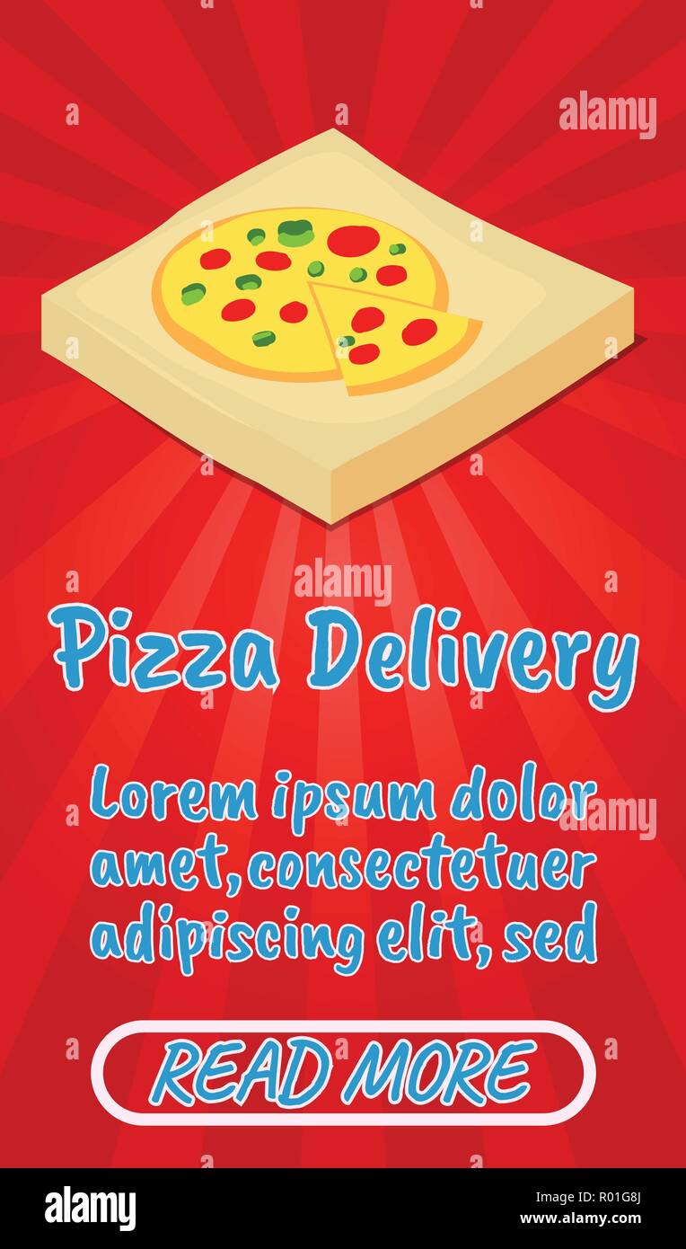 Pizza delivery concept banner, comics isometric style Stock Vector