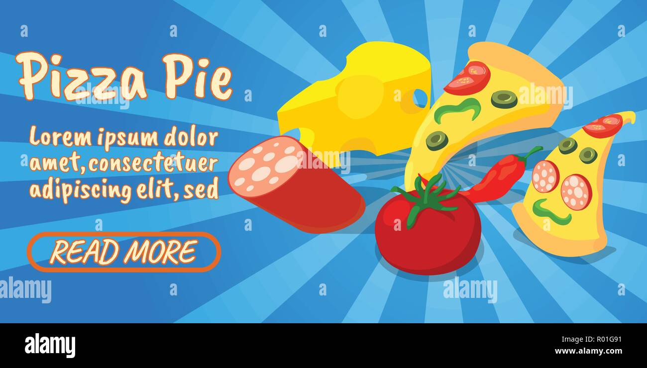 Pizza pie concept banner, comics isometric style Stock Vector