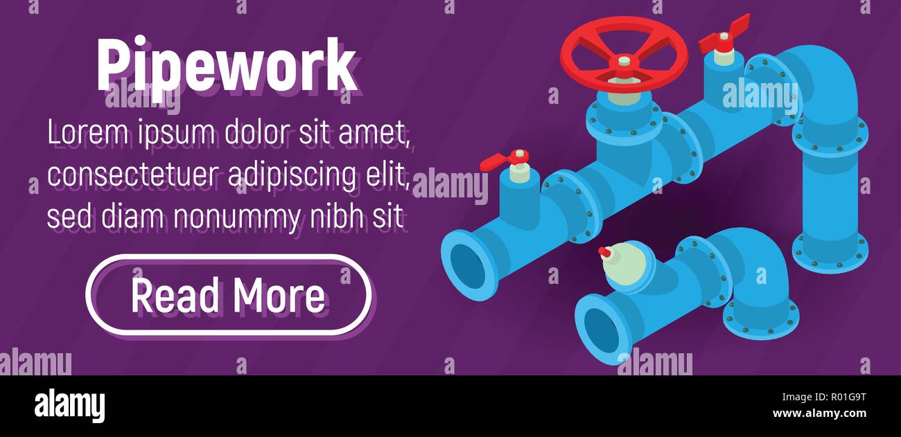 Pipework concept banner, comics isometric style Stock Vector