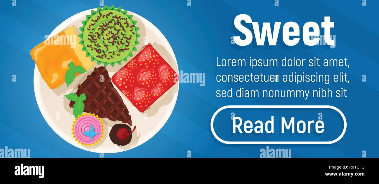 Sweet concept banner, isometric style Stock Vector
