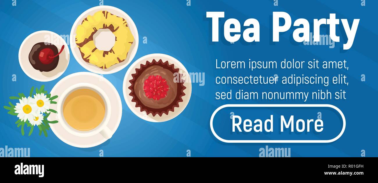 Tea party concept banner, isometric style Stock Vector