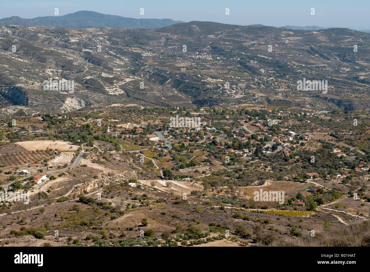 View of the Troodos foothills and mountain range, Cyprus. Stock Photo