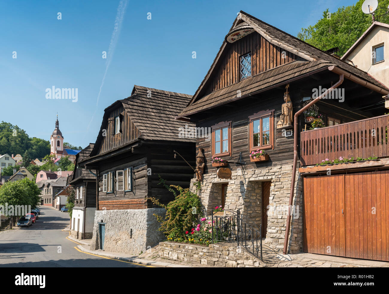 Traditional wooden cottages in Stramberk, Czech Republic Stock Photo