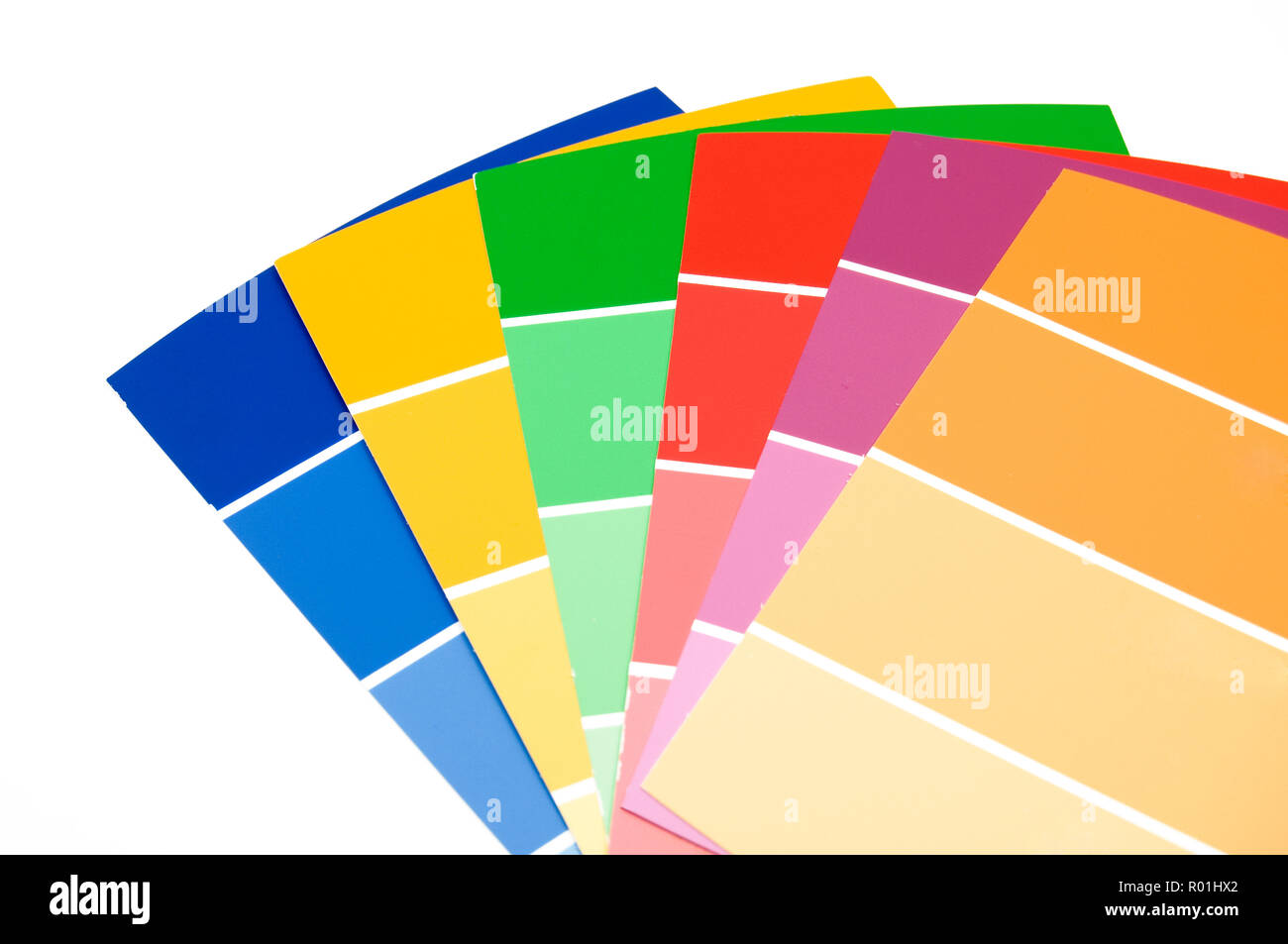 Blue Green Red Yellow Paint Samples Isolated on White Stock Photo