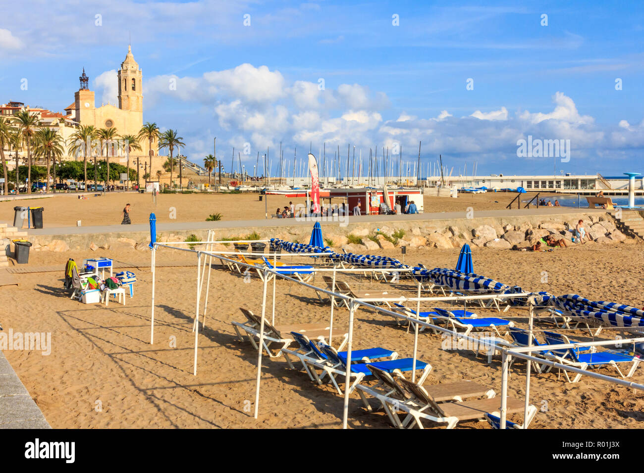 Late afternoon on Sitges beach Stock Photo