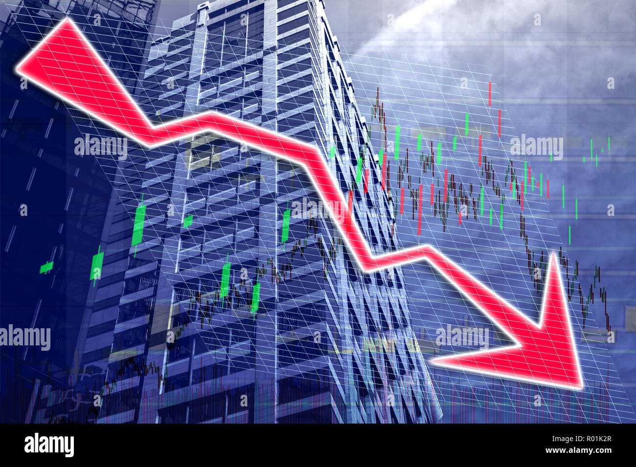 Graph Index Of Stock Market With Office Building (red Bear Chart Stock ...