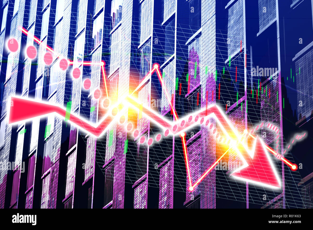 Graph Index Of Stock Market With Office Building (red Bear Chart Stock ...