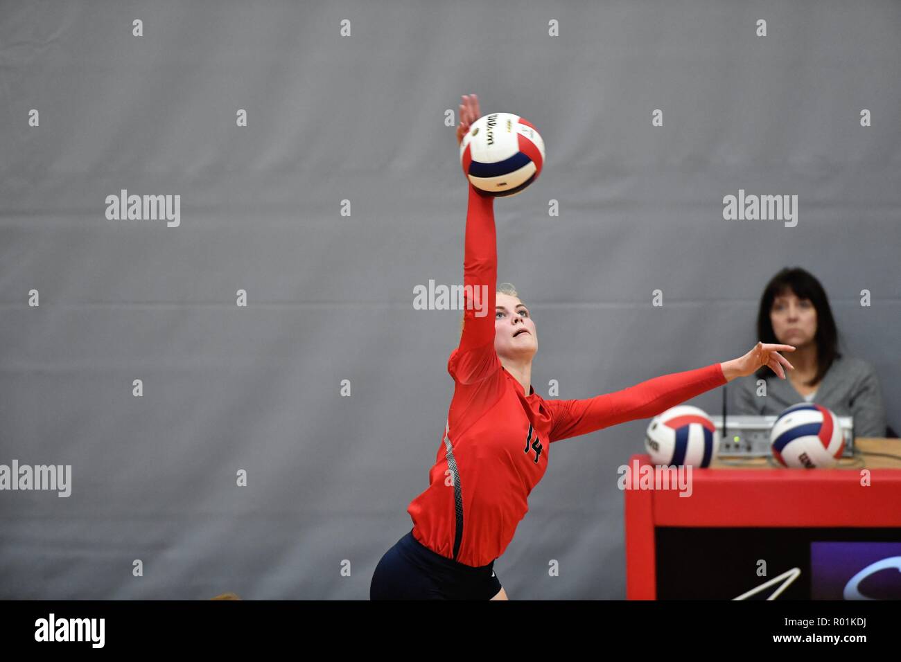 Player delivering a winning kill shot. USA. Stock Photo
